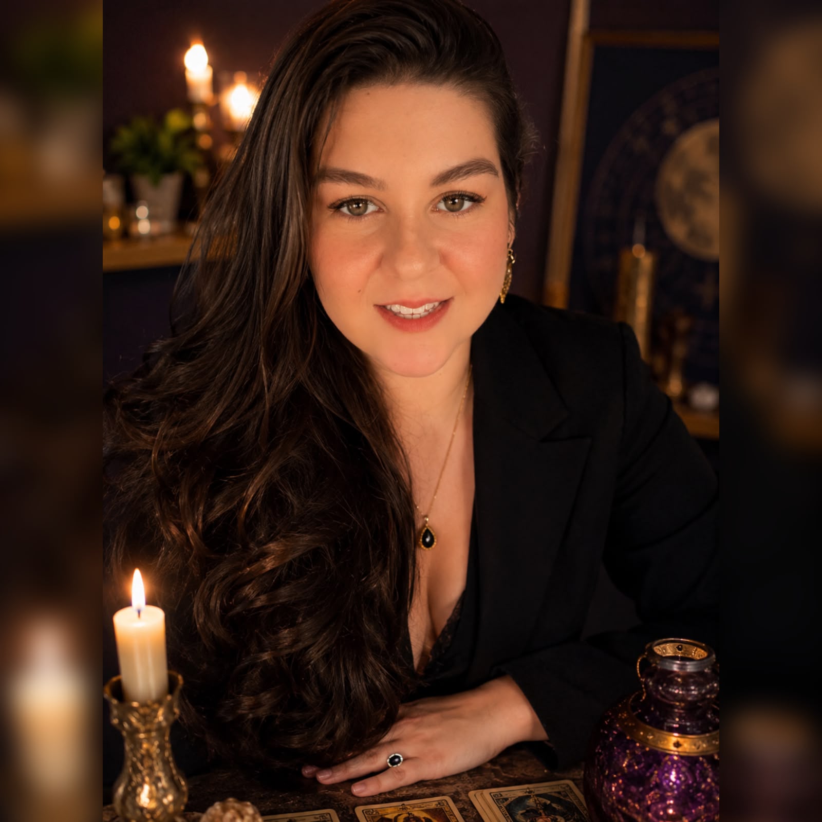 Karina em ambiente de atendimento espiritual